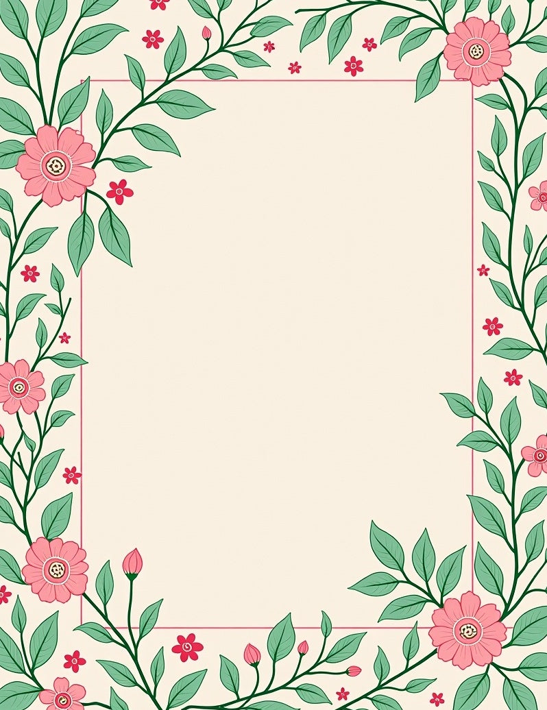 Pink Floral Vine Botanical Pattern Rug