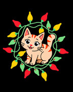 Cute Cat With Festive Lights Design Rug