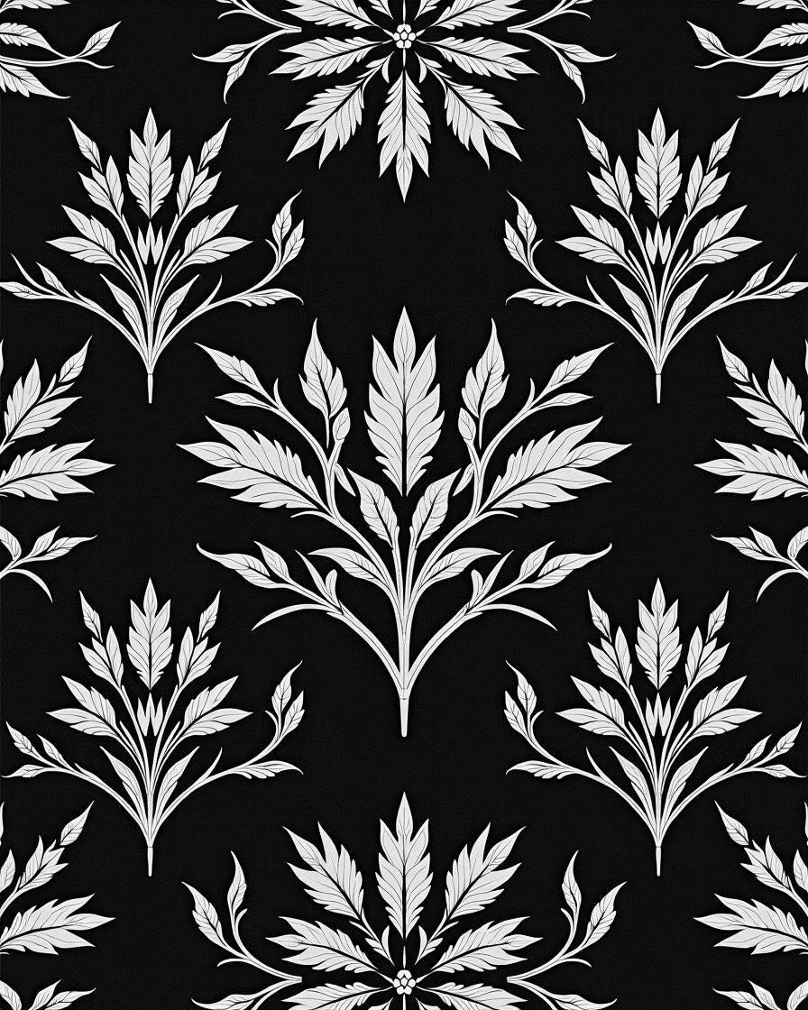 Elegant White Floral Black Pattern Rug