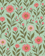 Vintage Floral Pattern With Pink Flowers Rug