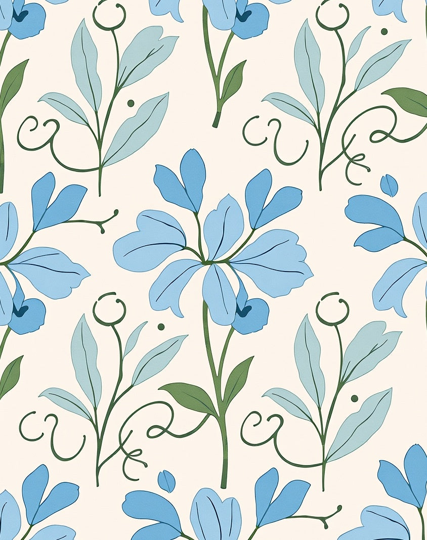 Art Nouveau Blue Floral Vines Rug