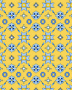 Blue Floral Pattern Yellow Background Rug