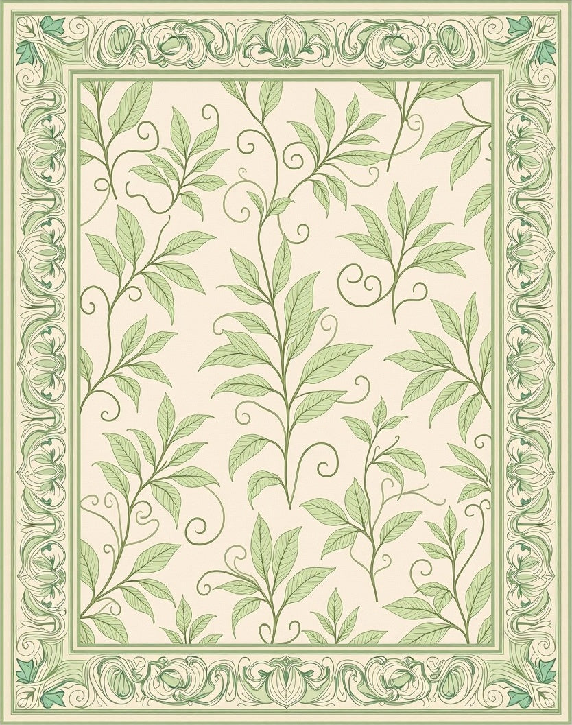 Delicate Green Leaf Vines Pattern Rug