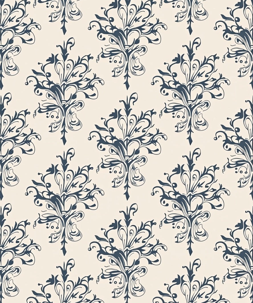 Ornate Floral Cream Navy Pattern Rug