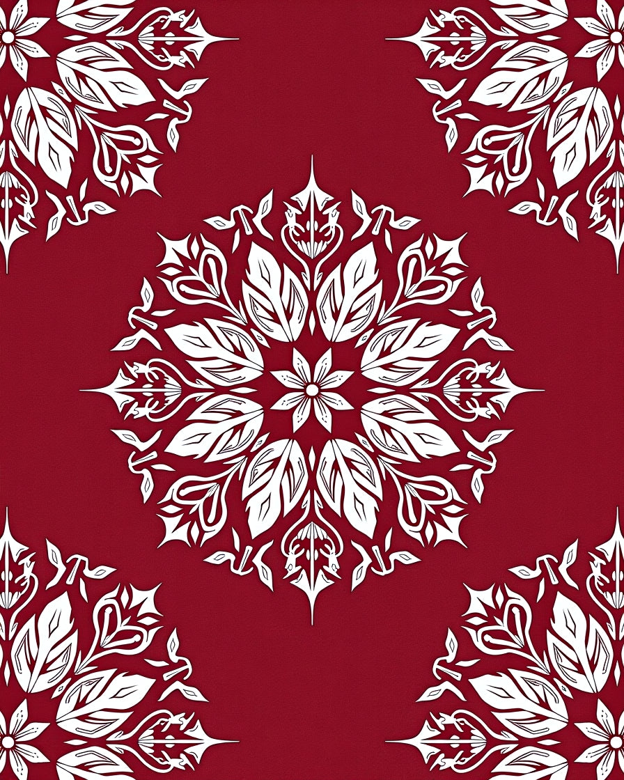 Crimson Floral Mandala Pattern Rug