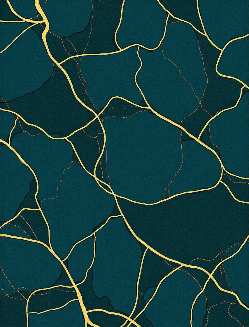 Deep Teal Gold Vein Pattern Rug