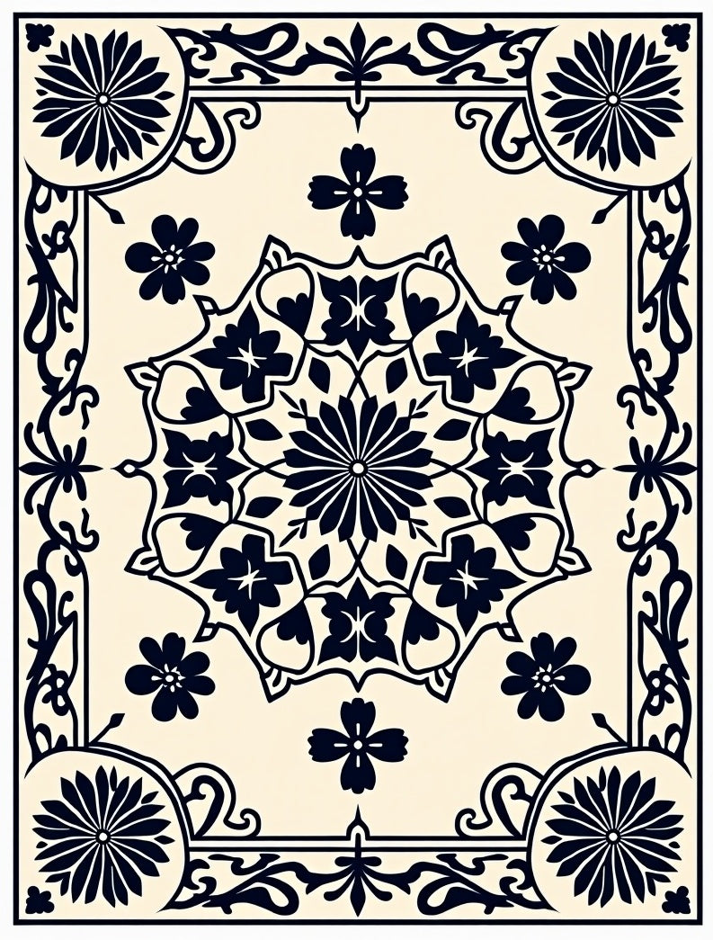 Ornate Floral Medallion Artwork Rug