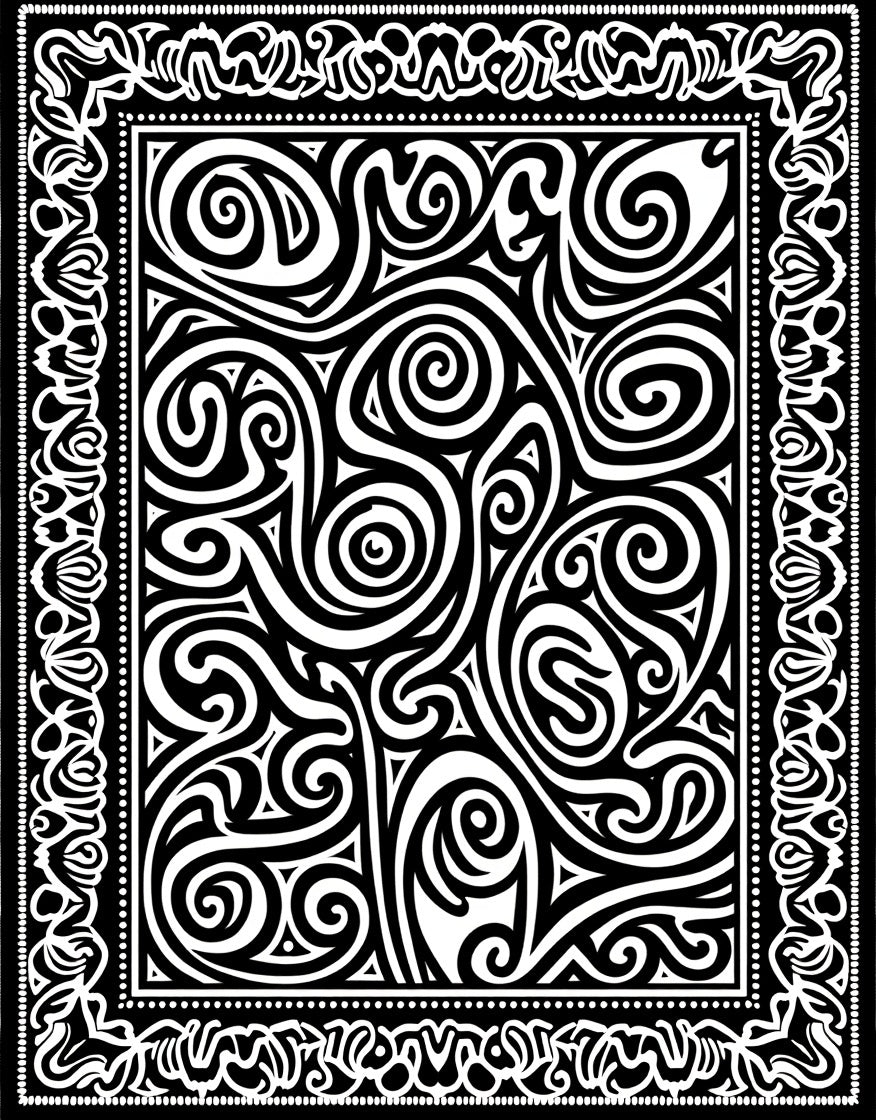 Ornate Scrollwork Black and White Design Rug