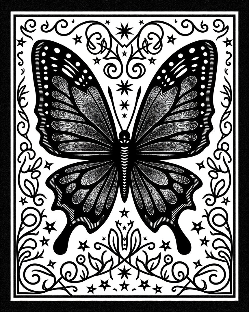 Intricate Black Butterfly Floral Art Rug