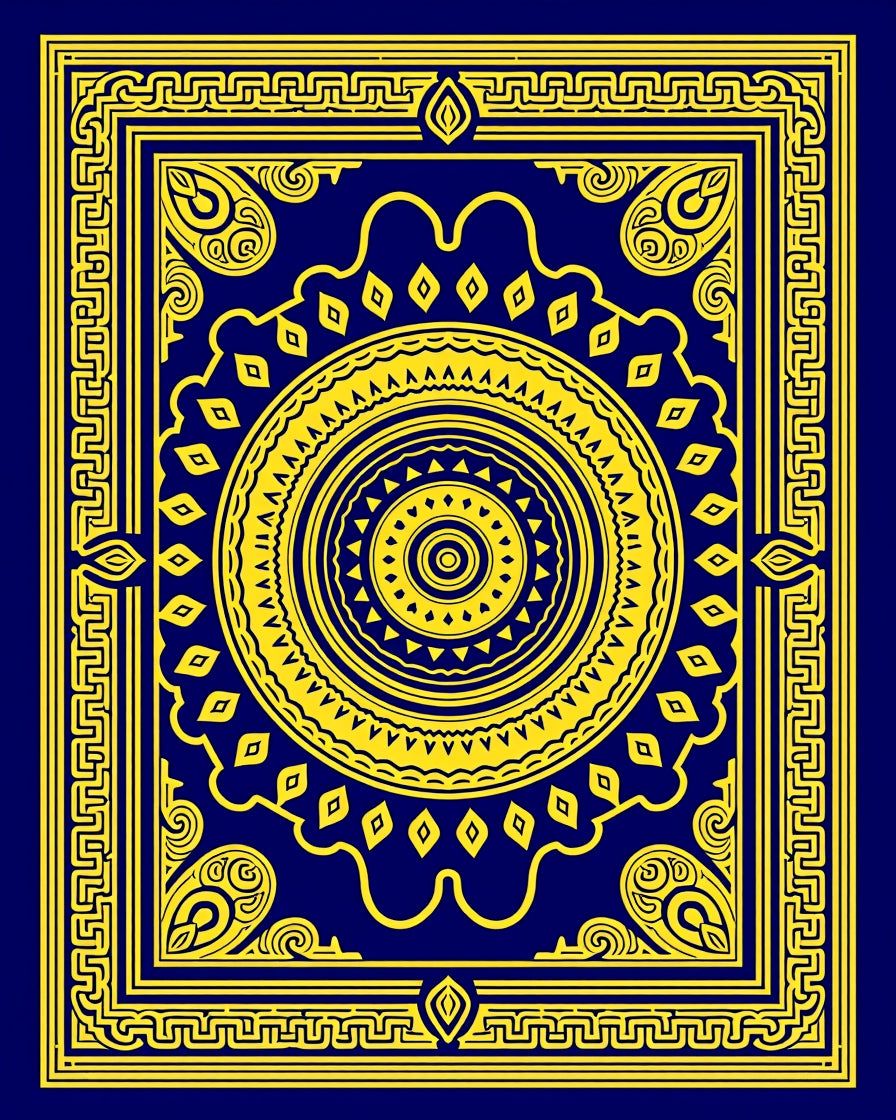 Ornate Circular Emblem Pattern Style Rug