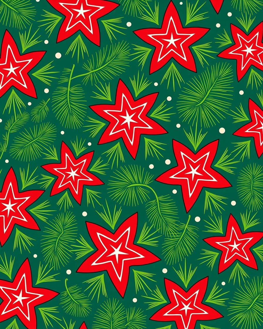 Red Star Pine Needle Pattern Rug