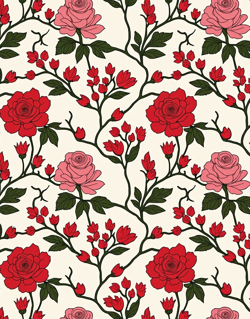 Classic Red Pink Rose Floral Design Rug