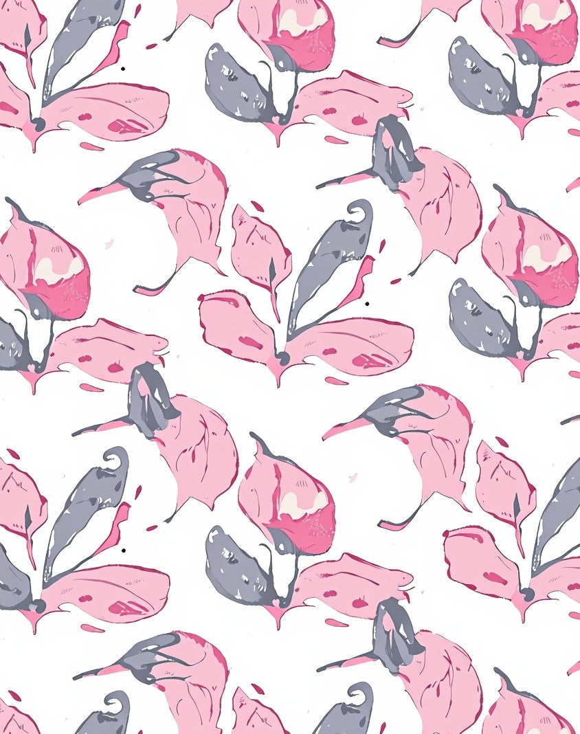 Abstract Floral Pink Grey Design Rug
