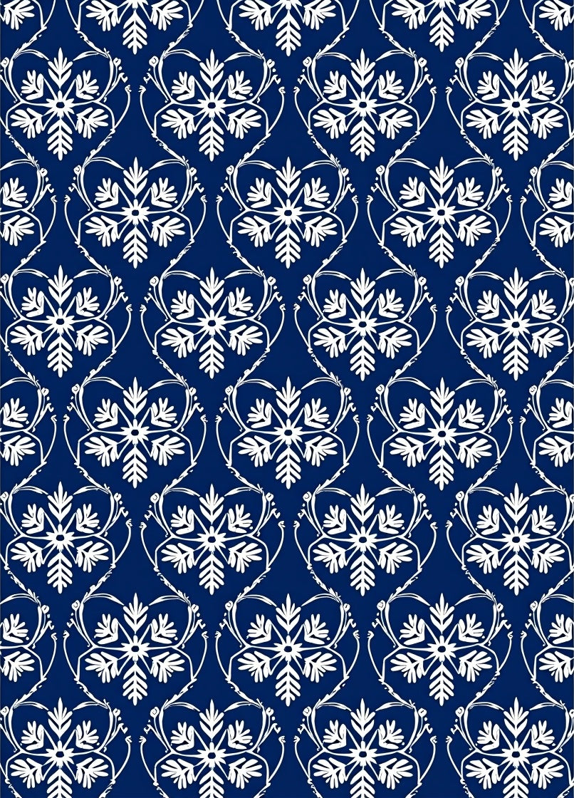 Deep Blue White Snowflake Damask Medallion Rug