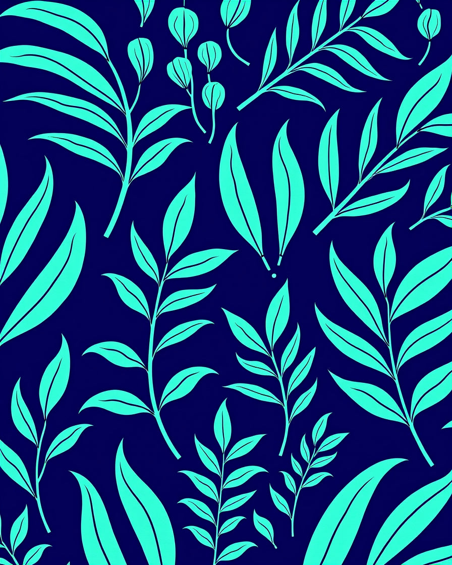 Teal Leaf Pattern Design Rug