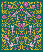 Whimsical Floral Skeleton Cats Design Rug