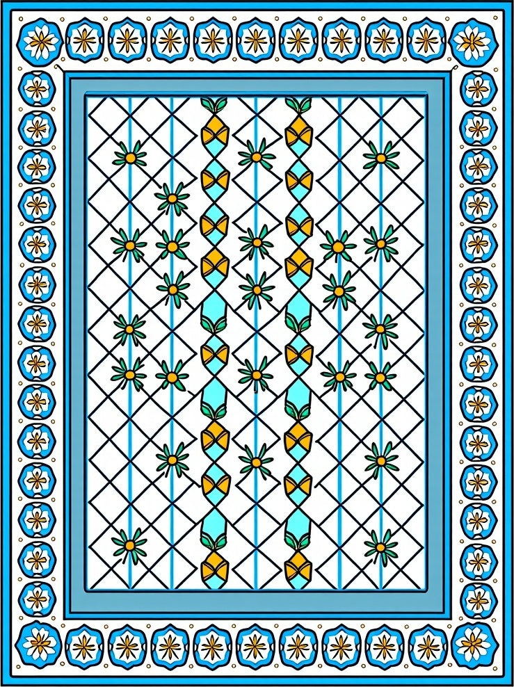 Geometric Floral Lattice Pattern Rug