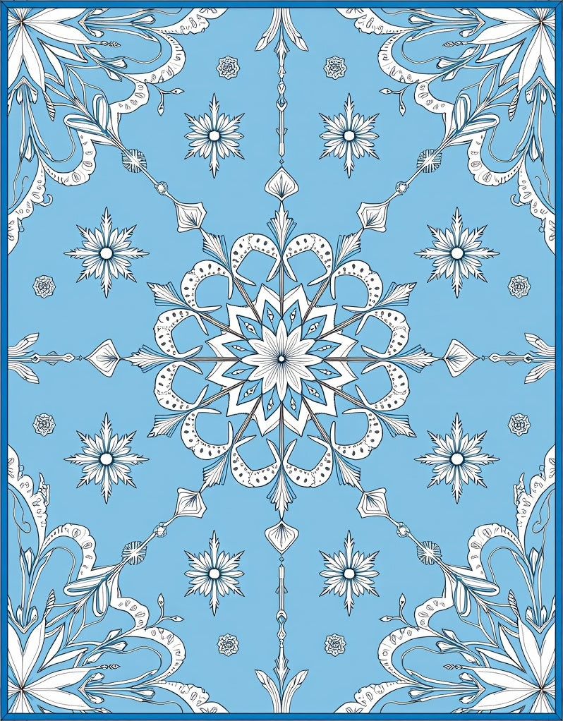 Sky Blue Ornate Floral Starburst Rug