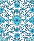 Blue Floral Swirls Pattern Rug