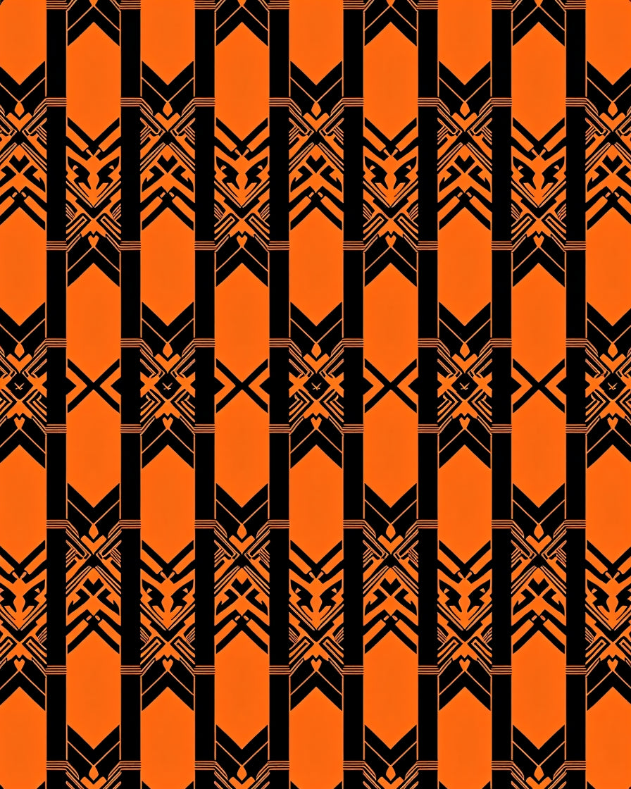 Geometric Black Orange Art Deco Pattern Rug