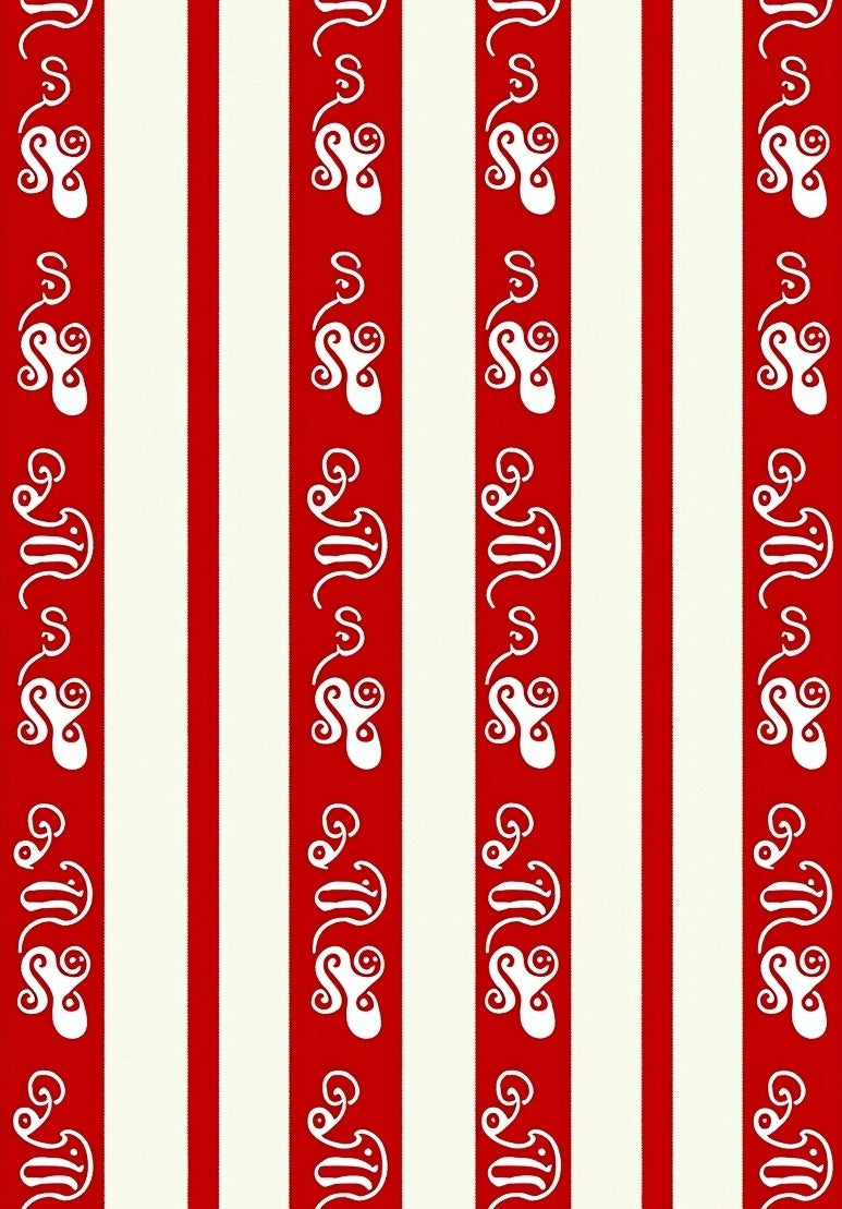 Striking Red Ivory Vertical Stripe Design Rug