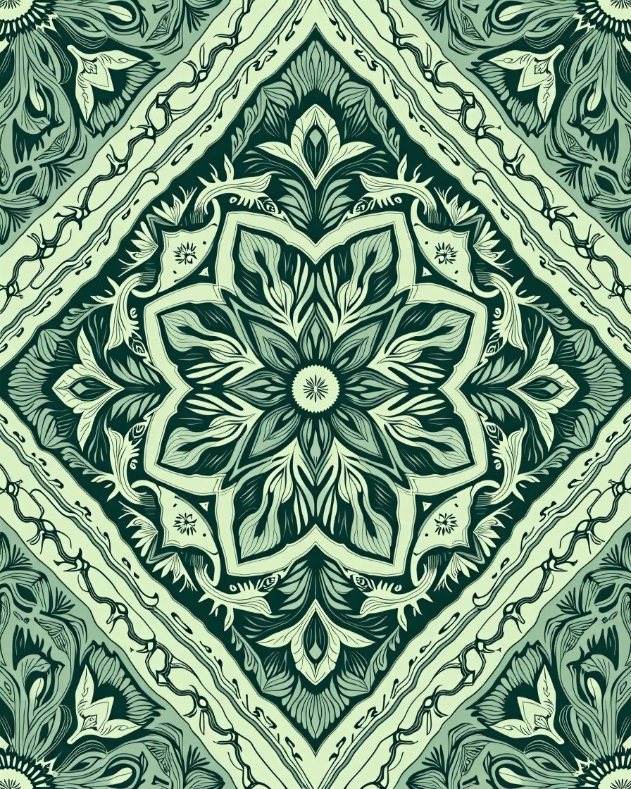 Emerald Floral Mandala Pattern Rug