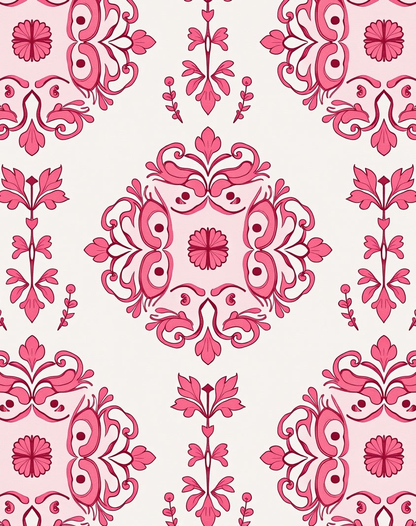 Elegant Pink Floral Damask Pattern Rug