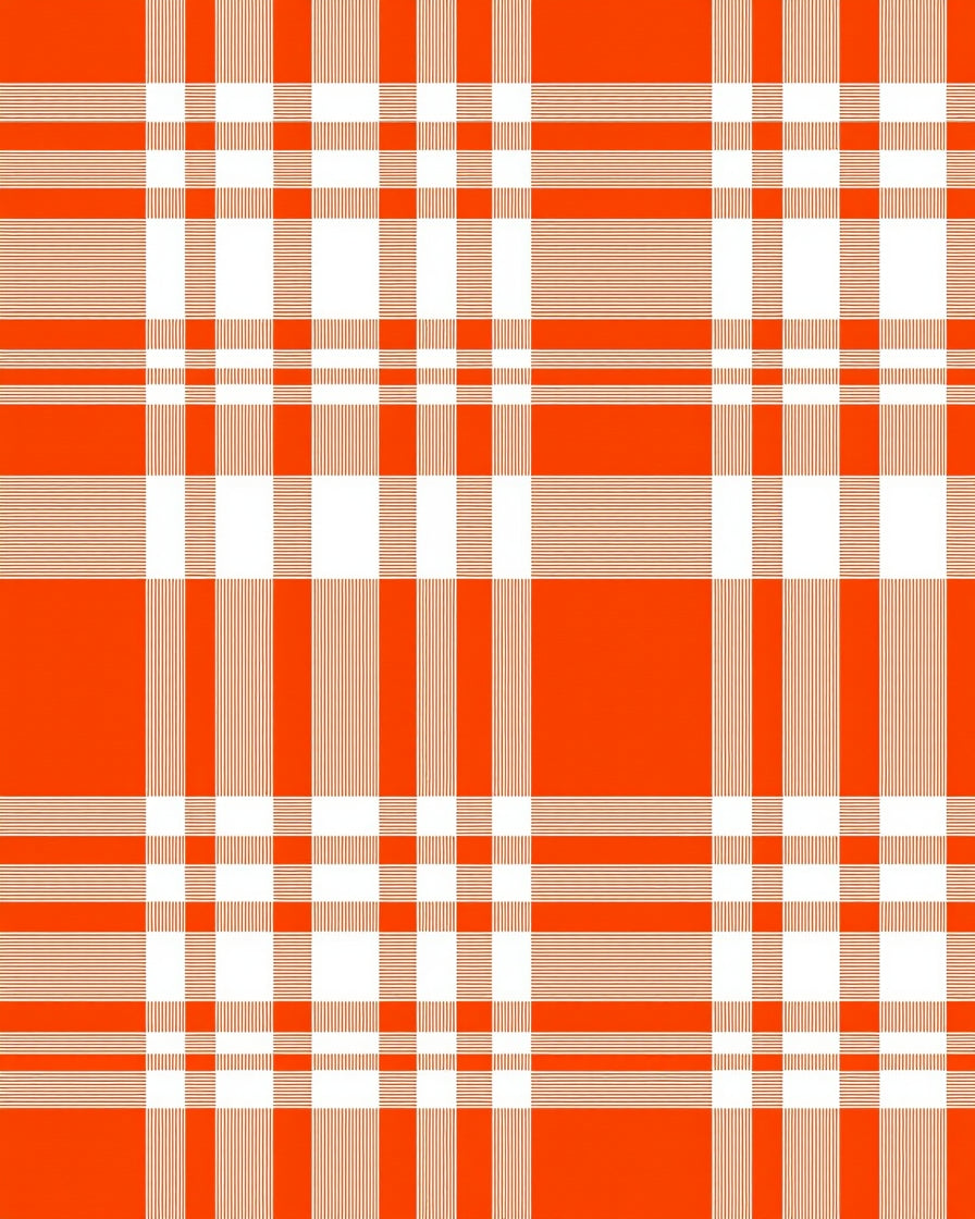 Bold Orange White Checkered Pattern Rug