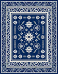Navy White Snowflake Floral Pattern Rug