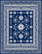 Navy White Snowflake Floral Pattern Rug