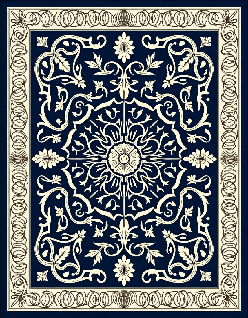 Elegant Ivory Floral Patterned Rug