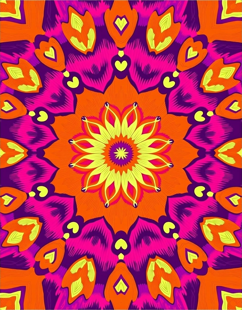 Vibrant Orange Pink Mandala Pattern Rug