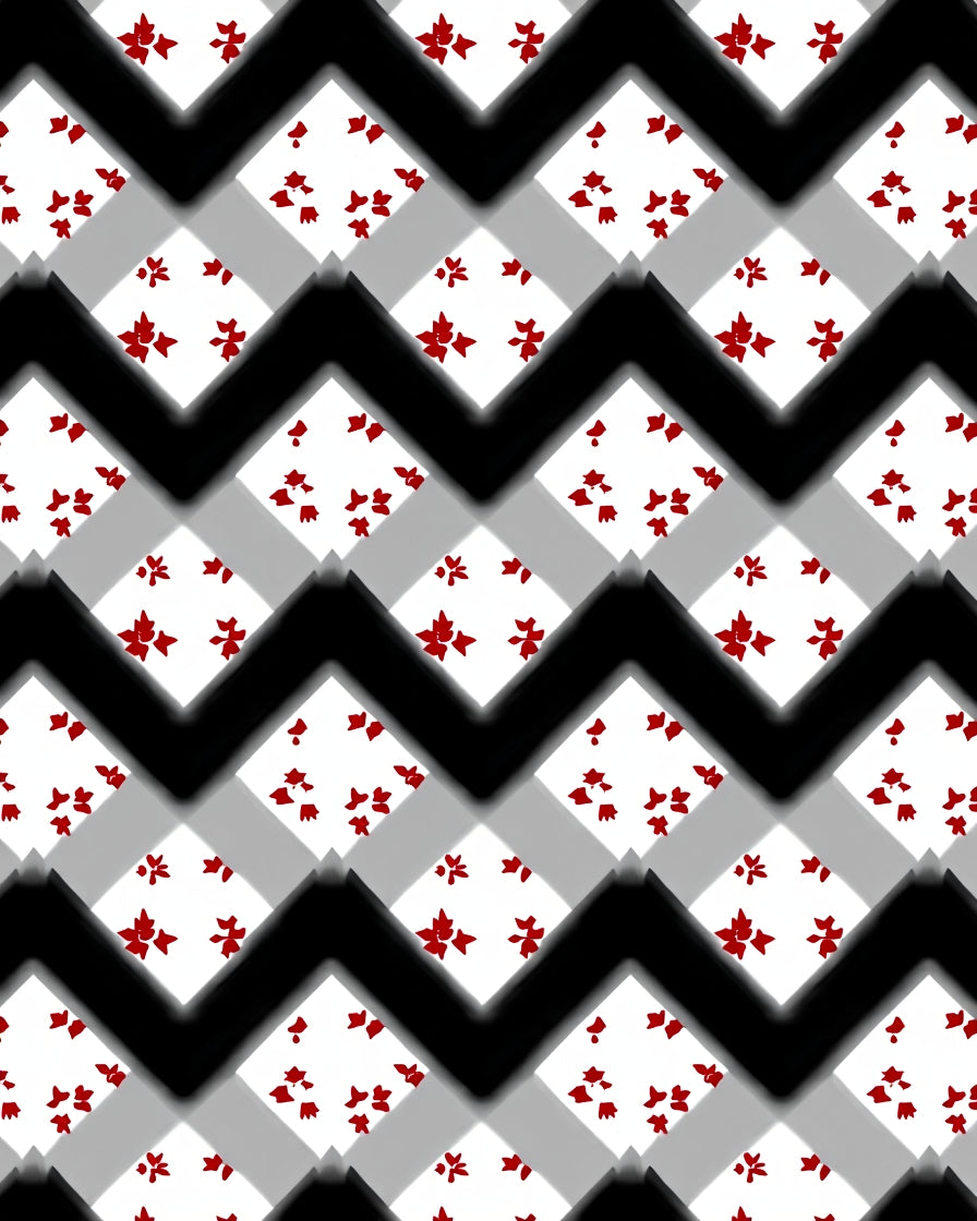 Bold Red Floral Chevron Pattern Rug