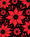 Bold Red Floral Botanical Pattern Rug