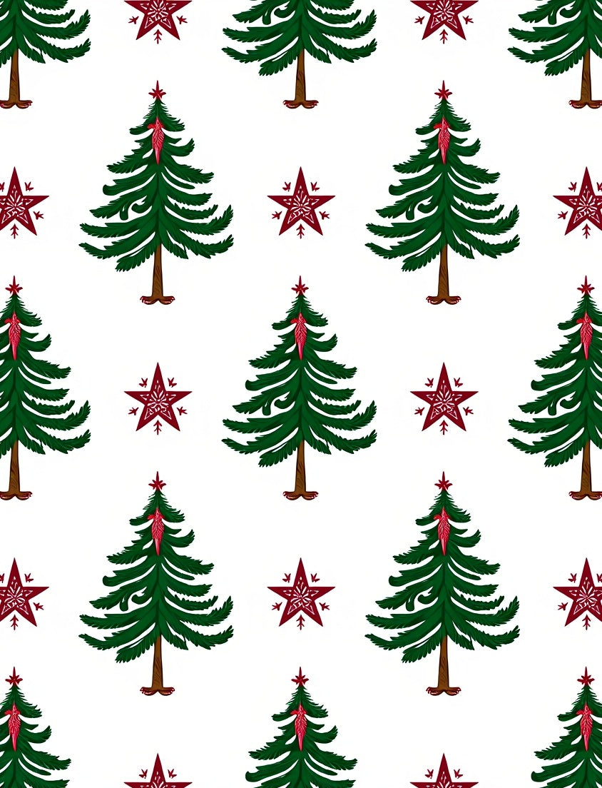 Green Trees Red Star Pattern Rug