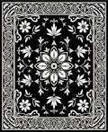 Black White Floral Medallion Tapestry Design Rug