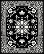 Black White Floral Medallion Tapestry Design Rug