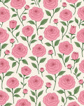 Pink Rose Stem Botanical Pattern Rug