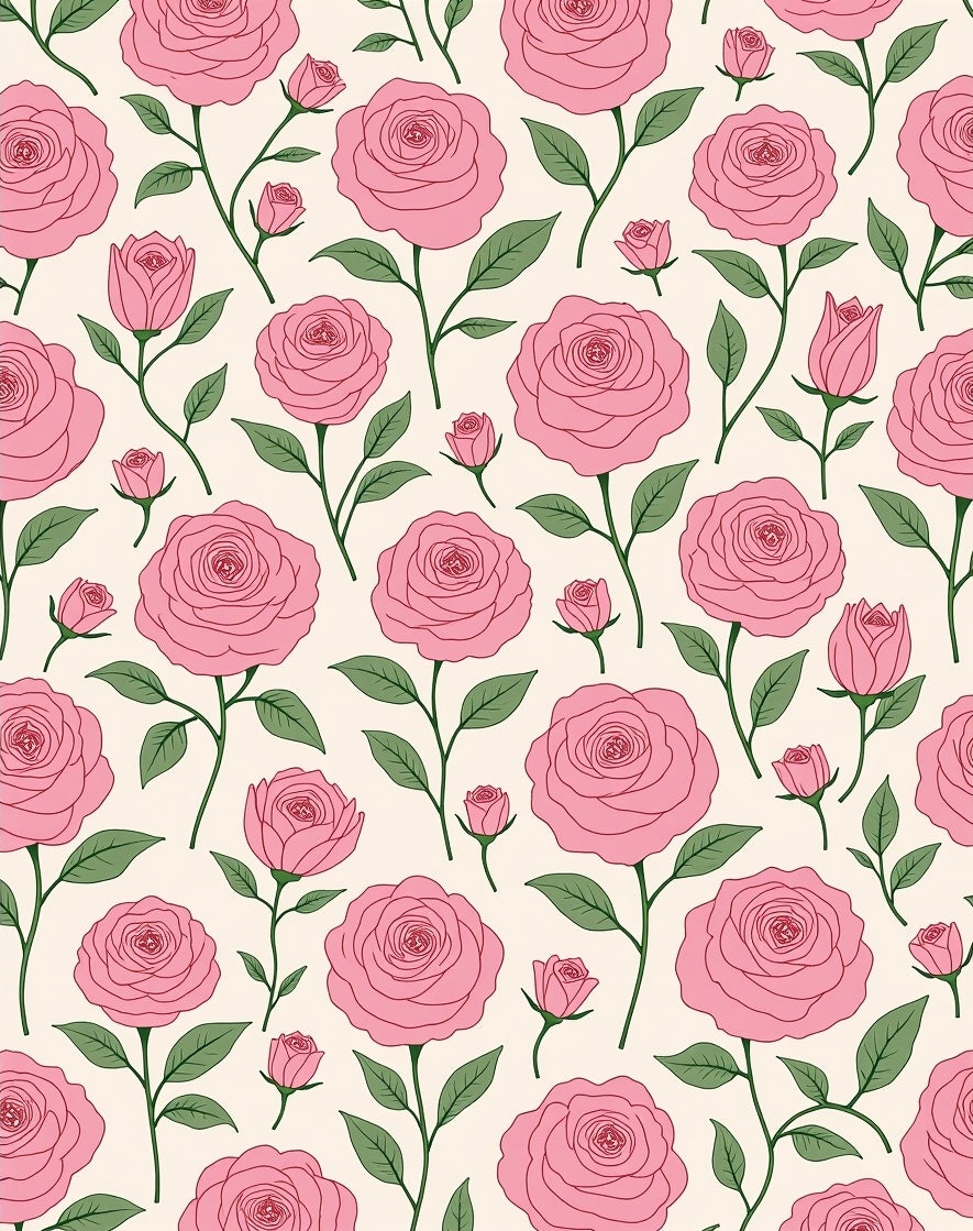 Pink Rose Stem Botanical Pattern Rug