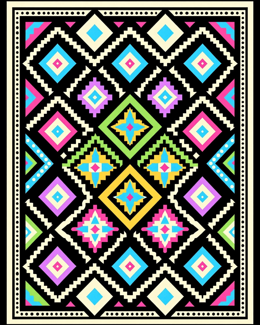 Bright Diamond Patterned Geometric Design Rug