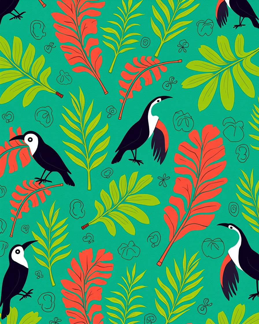Tropical Toucan Leaf Pattern Design Rug
