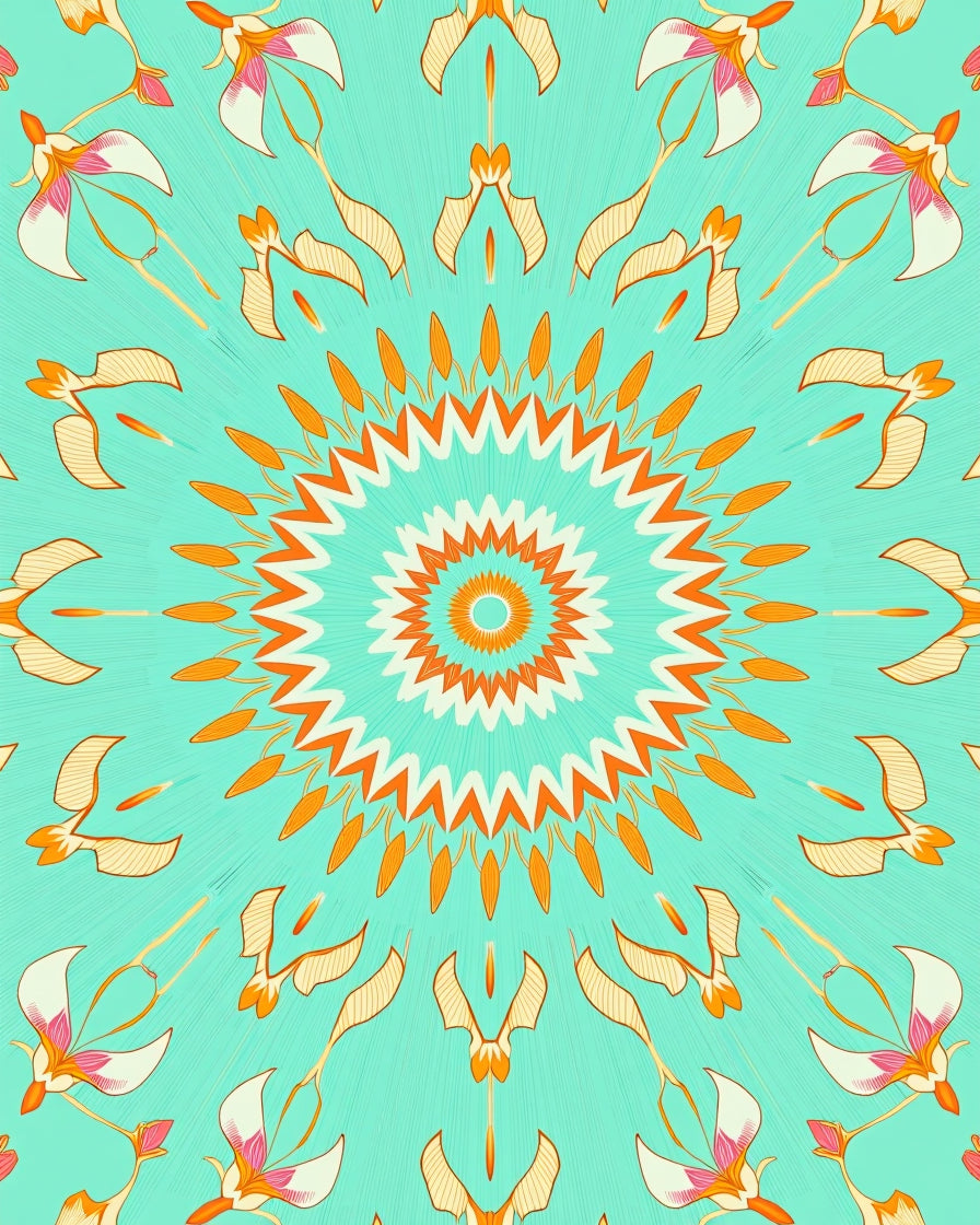 Radiant Floral Sunburst Mandala Style Rug