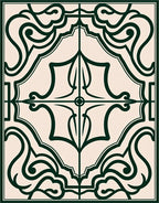 Classic Dark Green Nouveau Scroll Pattern Rug