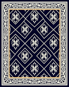 Elegant Navy White Floral Diamond Pattern Rug
