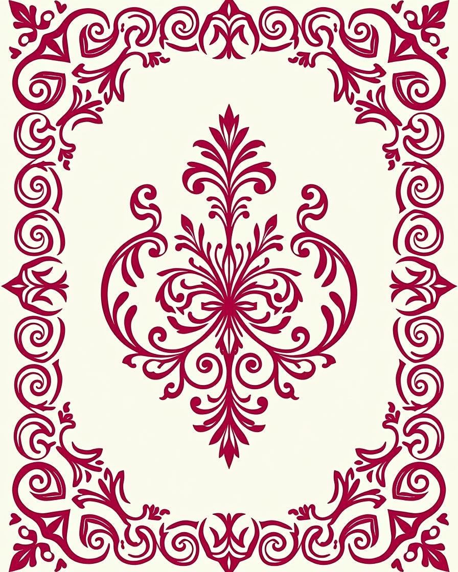Regal Red Floral Scroll Pattern Rug