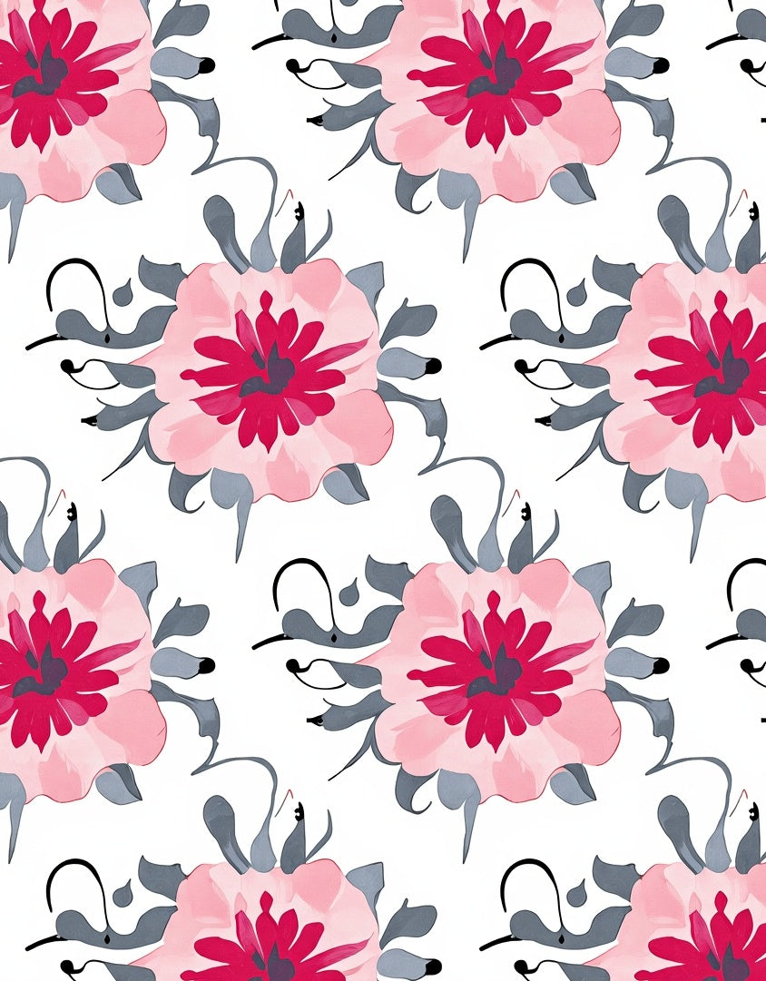 Delicate Pink Floral Brushstroke Pattern Rug