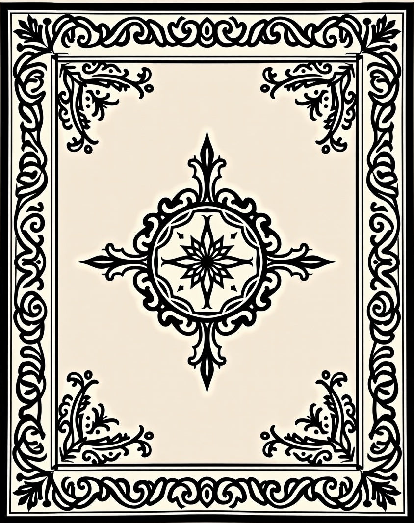 Classic Ornate Scrollwork Black Pattern Rug