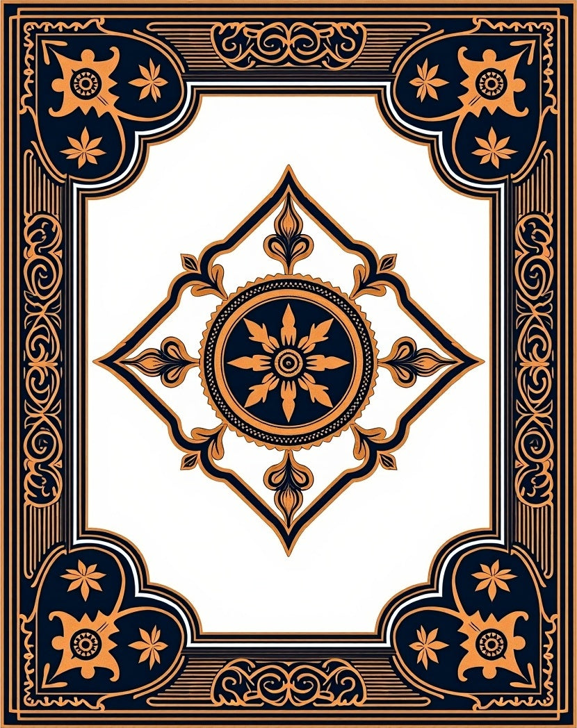 Ornate Floral Centerpiece Border Design Rug
