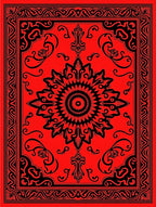 Bold Red Black Floral Mandala Design Rug