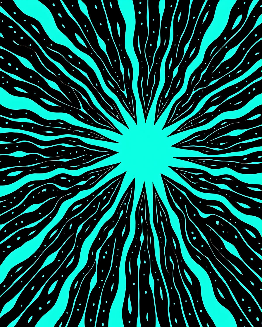 Vibrant Black And Aqua Radiating Design Rug